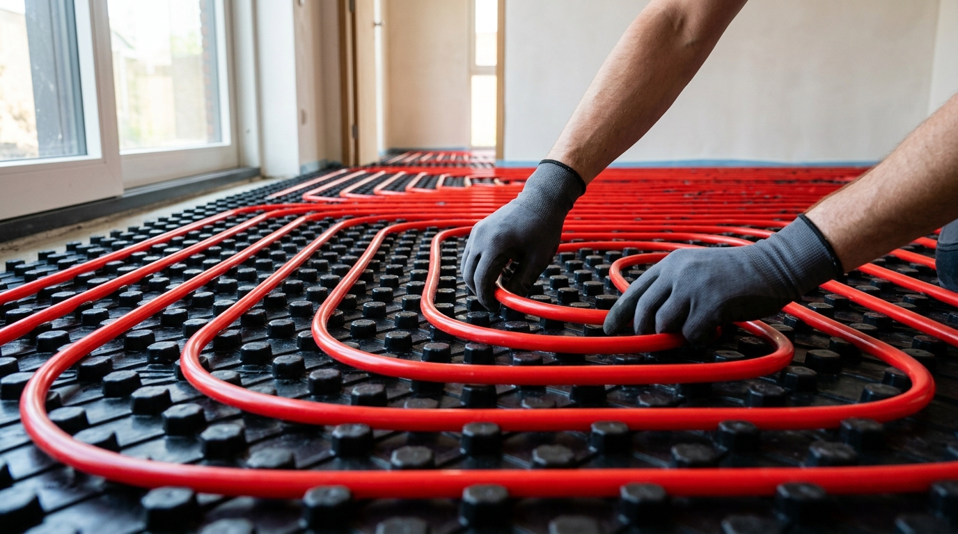 Vakkundig leggen van vloerverwarming buizen in een woning